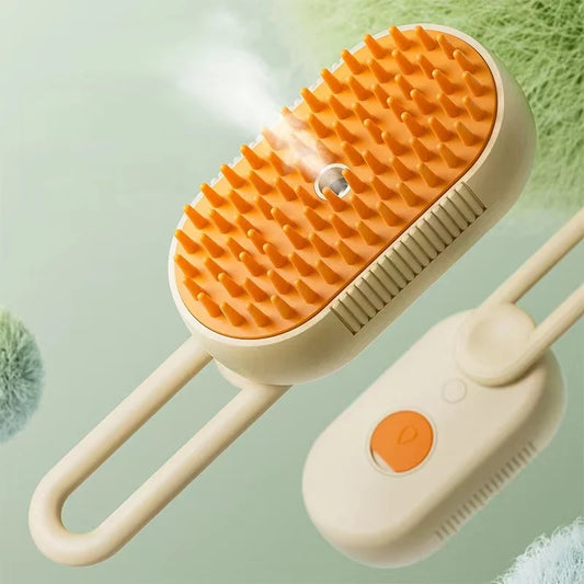 Escova de Vapor 3-em-1 para Animais – Pet Steam Brush com Névoa Fria para Cães e Gatos